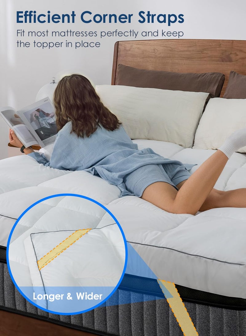 QUEEN ROSE Mattress Topper Queen, Extra Soft Pillow Top Mattress Topper Queen for Firm Bed, Thick Baffle Box Cooling Cloud-Like Down Alternative Filled, Back Pain Relief, White - Image 2